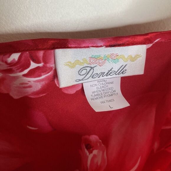 Dentelle Vintage Red & Pink Heart Floral Satin Mini Slip Nightgown Valentines L - Picture 6 of 11